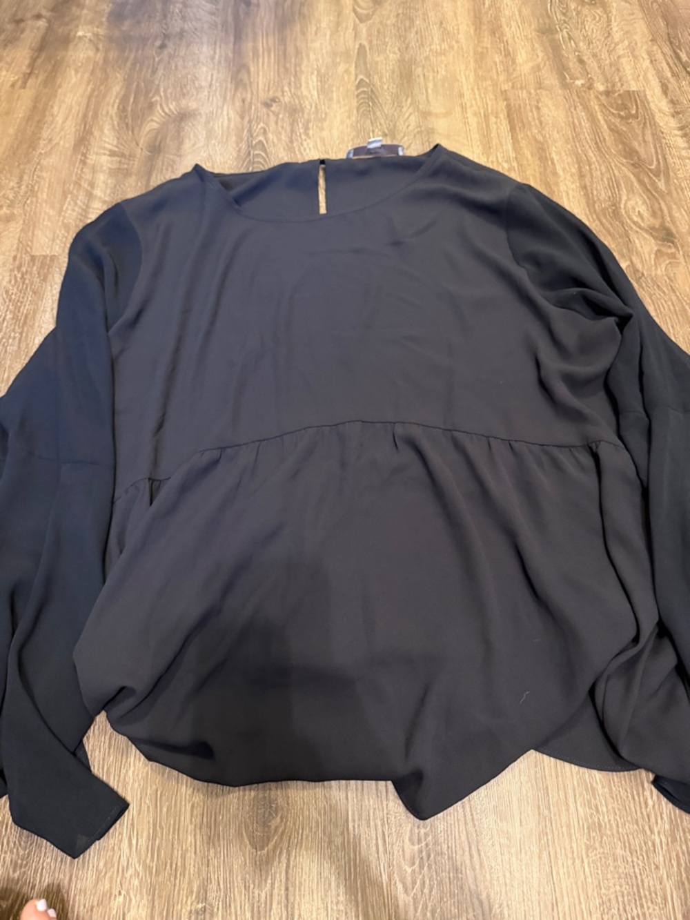 LOFT Black Long-Sleeve Peplum-Style Blouse